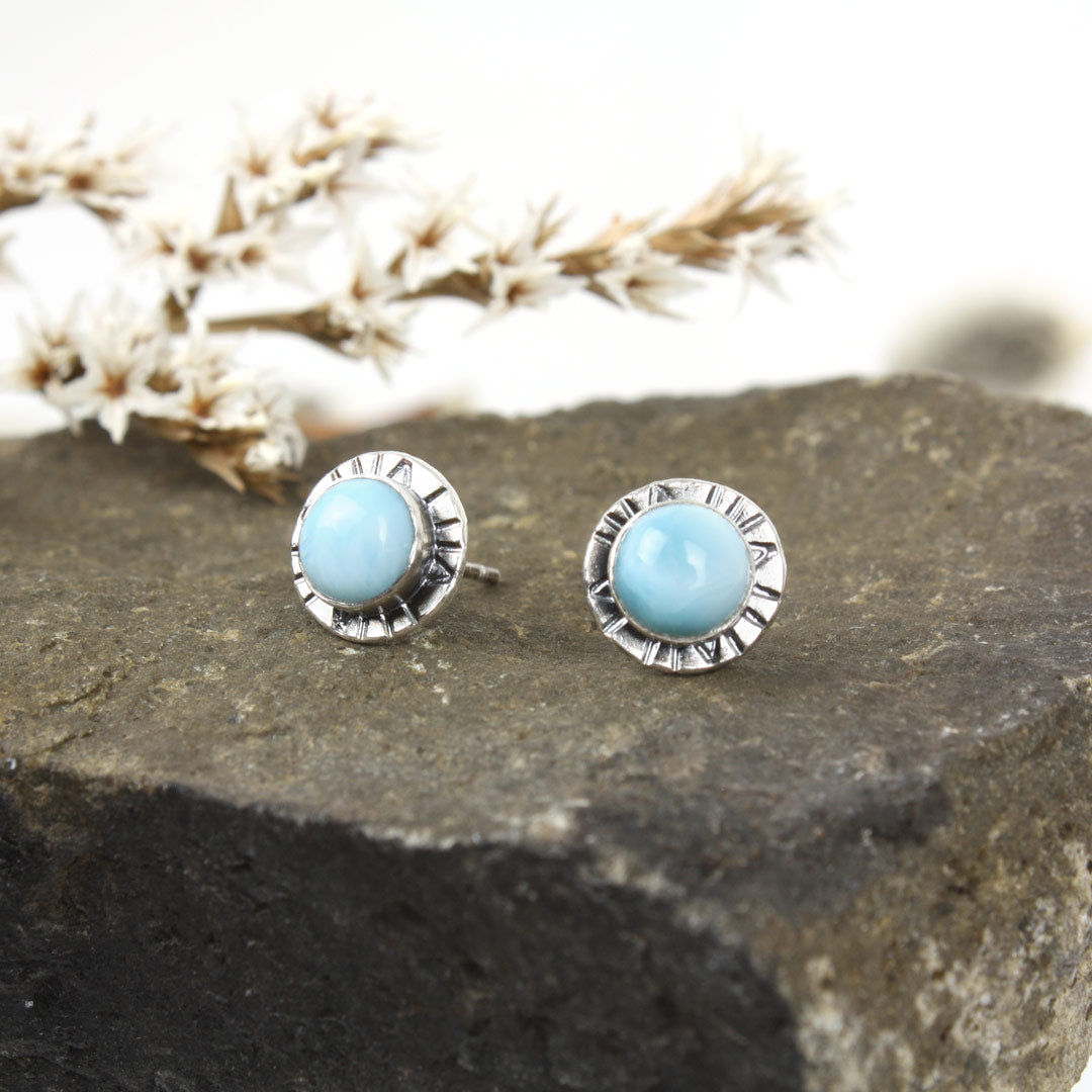 Sterling silver earrings with sky blue larimar.