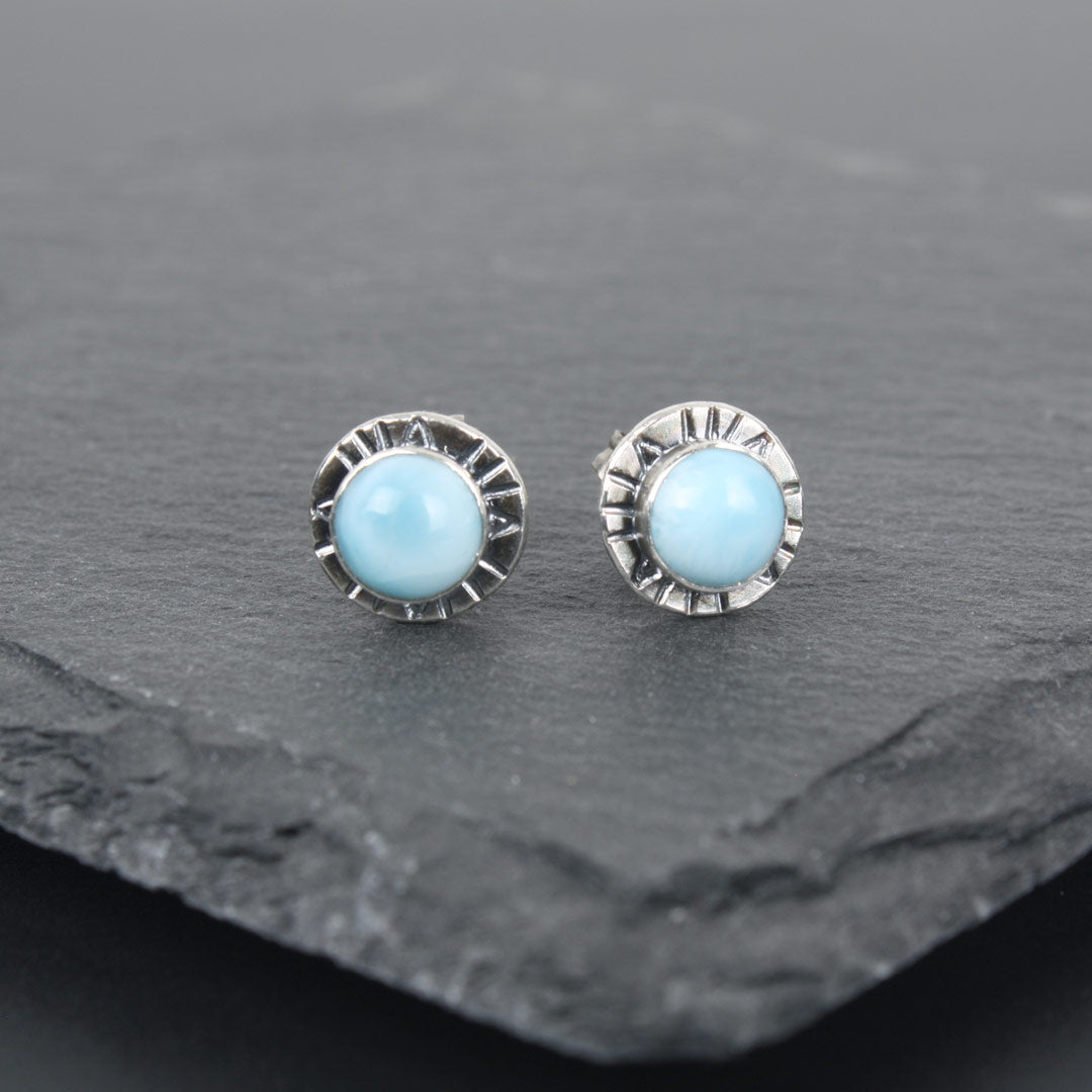 Sterling silver earrings with sky blue larimar.