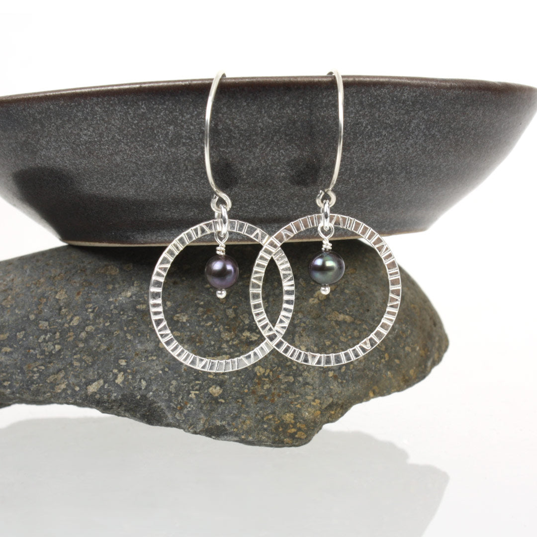 Navigator Earrings with Black Pearl