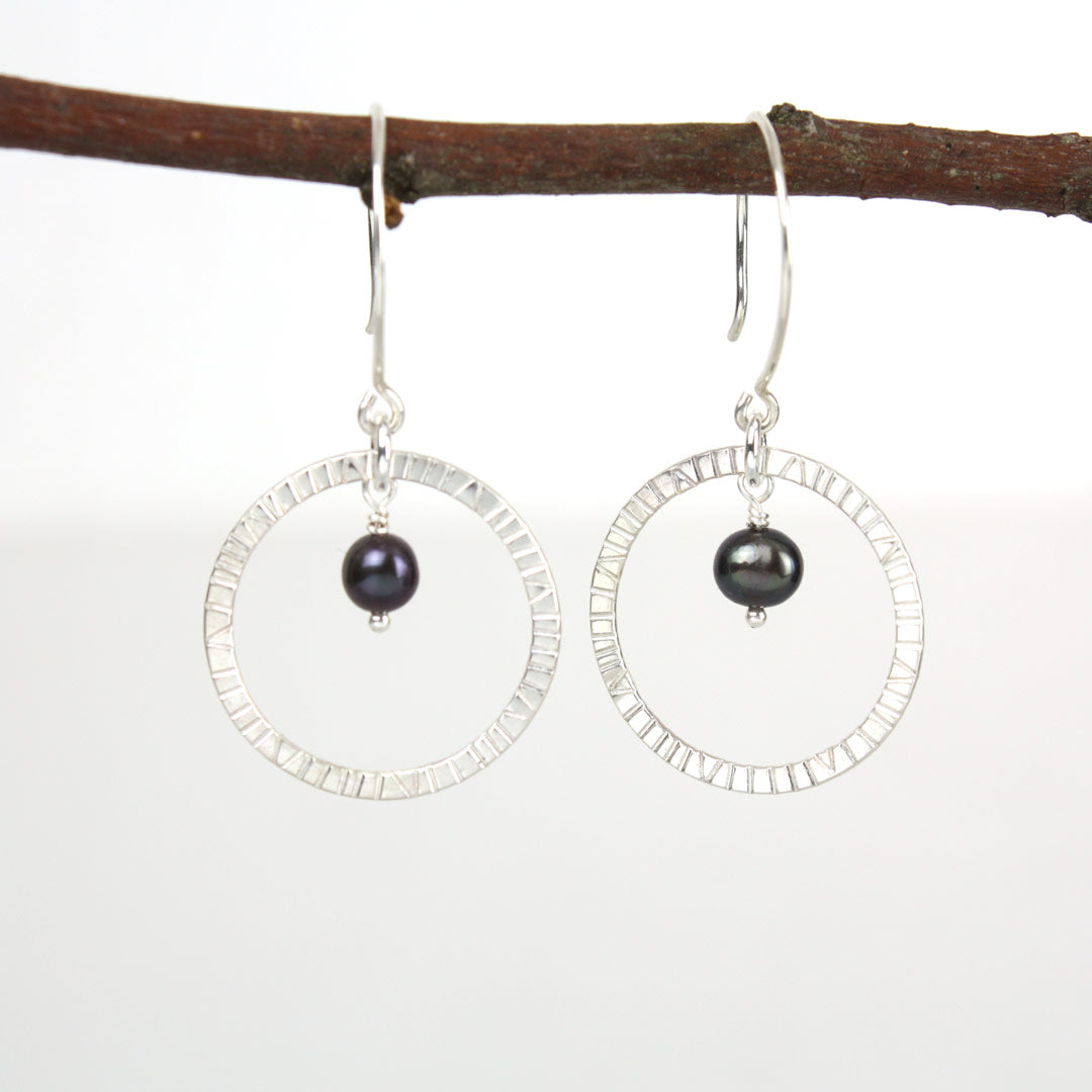 Navigator Earrings with Black Pearl