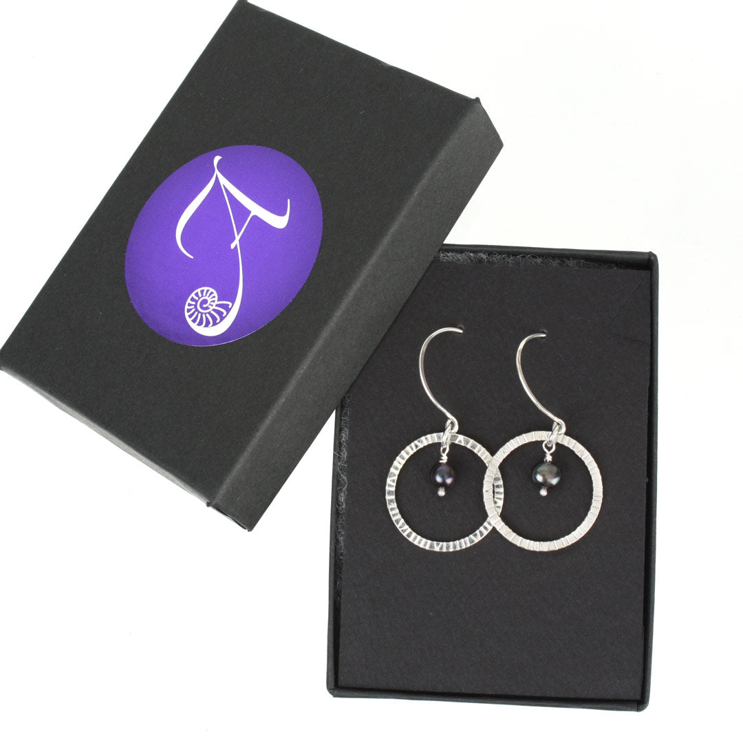 Navigator Earrings with Black Pearl