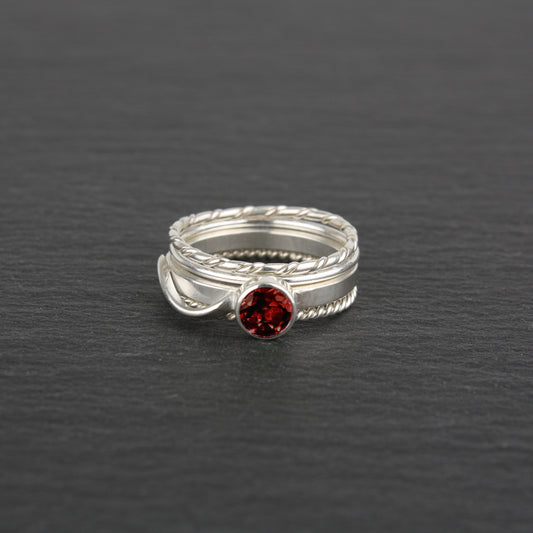Stacking Rings with Garnet - Set of 4
