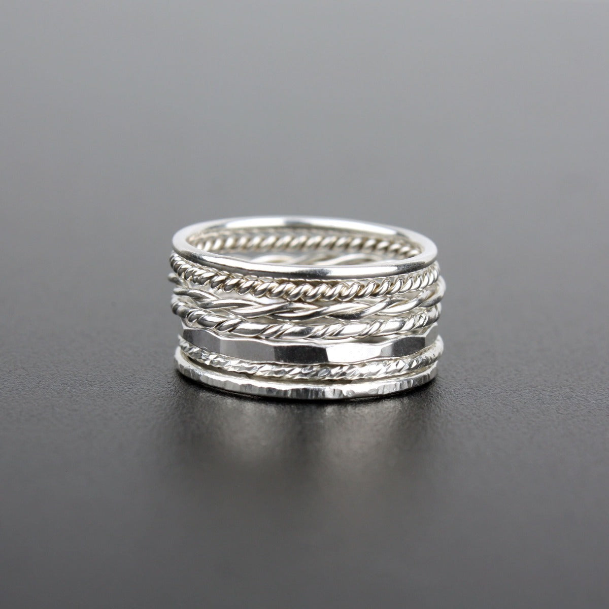Set of 7 Mixed Textures Stacking Rings 7