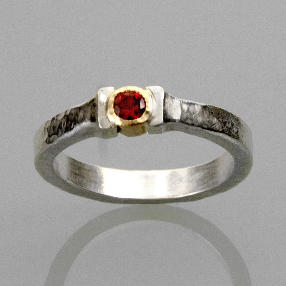 Rustic style Ruby ring with 14k gold setting