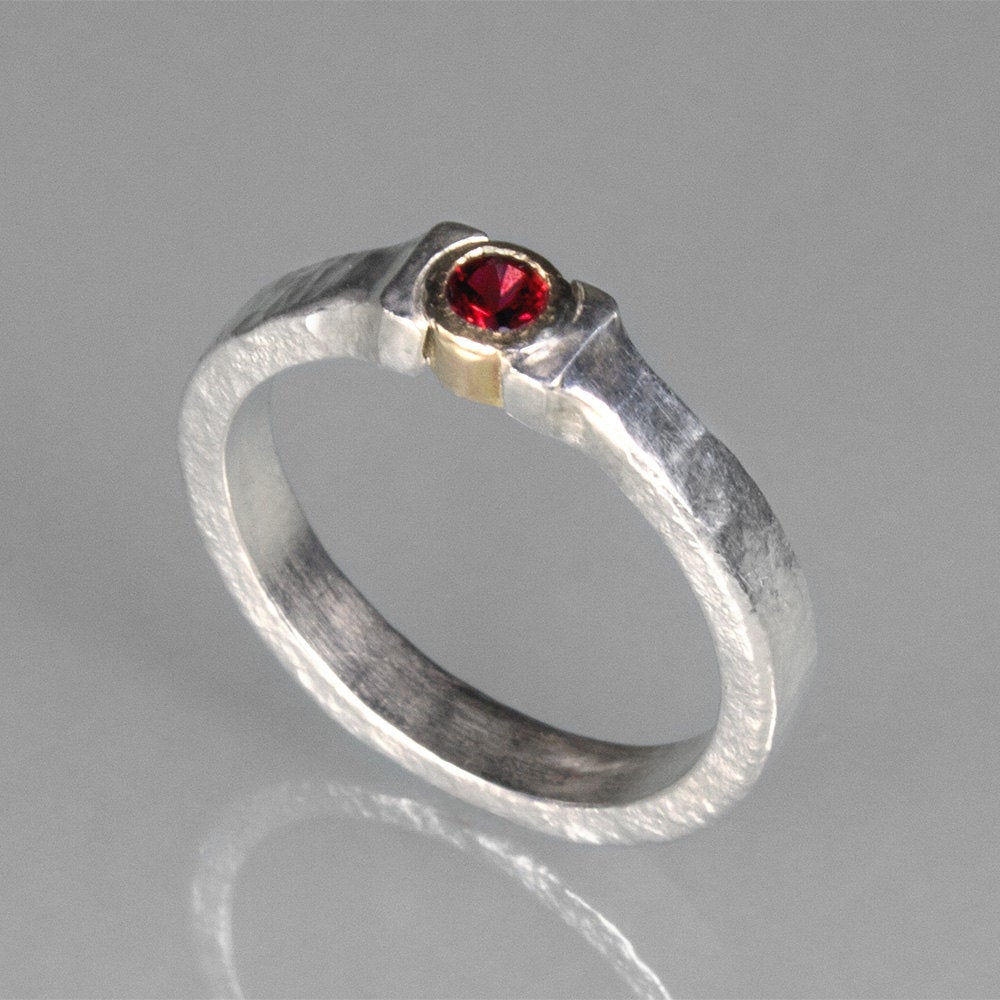 Rustic style Ruby ring with 14k gold setting
