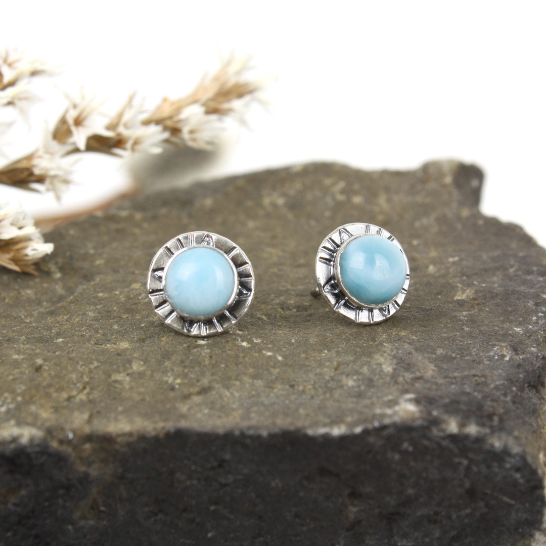 Sterling silver earrings with sky blue larimar.