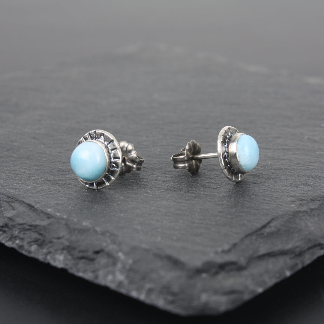 Sterling silver earrings with sky blue larimar.