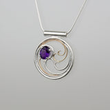 Waves Necklace - Silver & Gold with Amethyst