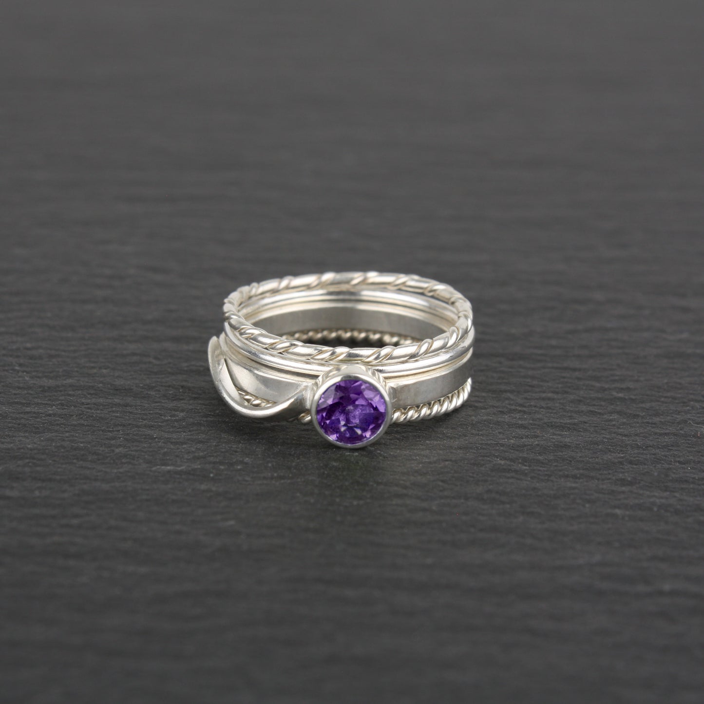 Stacking Rings with Amethyst - Set of 4