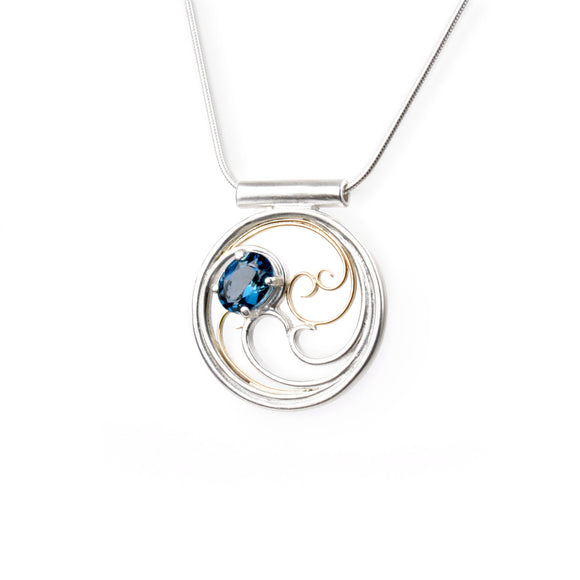 Waves Necklace - Silver & Gold with Blue Topaz
