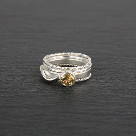 Stacking Rings with Citrine - Set of 4