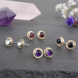 Compass Stud Earrings with Rose-cut Blue Chalcedony