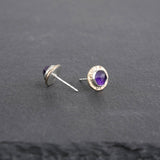 Compass Stud Earrings with Rose-cut Amethyst