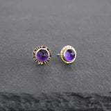 Compass Stud Earrings with Rose-cut Amethyst