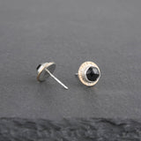 Compass Stud Earrings with Rose-cut Black Spinel