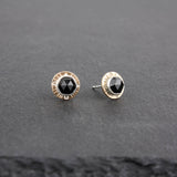 Compass Stud Earrings with Rose-cut Black Spinel