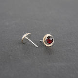 Compass Stud Earrings with Rose-cut Garnet