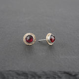 Compass Stud Earrings with Rose-cut Garnet