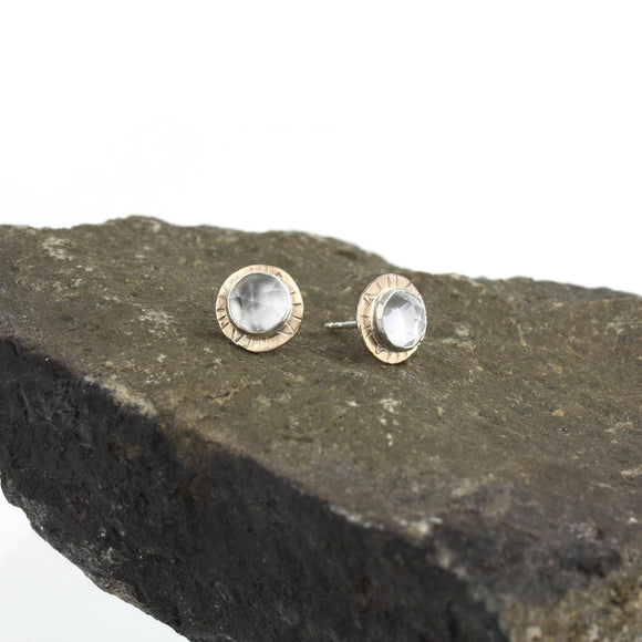 Compass Stud Earrings with Rose-cut White Topaz