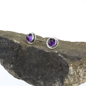 Compass Stud Earrings with Rose-cut Amethyst (Sterling Silver)