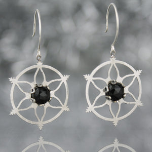 Snowflake Earrings with Faceted Black Onyx