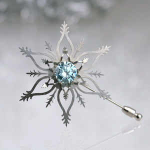 Snowflake Brooch with Light Blue CZ