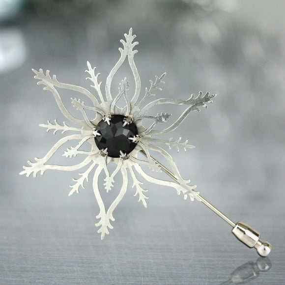 Snowflake Brooch with Black Onyx