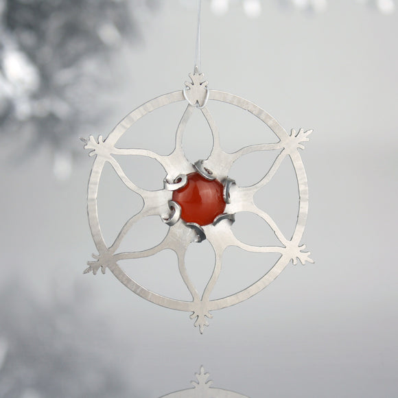 Snowflake Circle Ornament with Carnelian