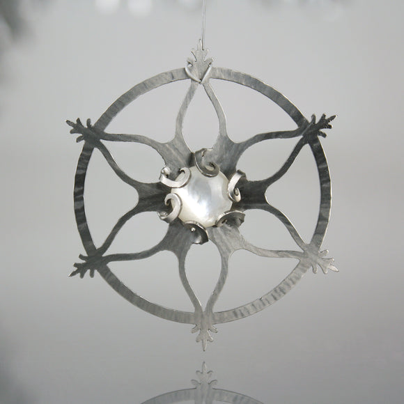 Snowflake Circle Ornament with Mother of Pearl