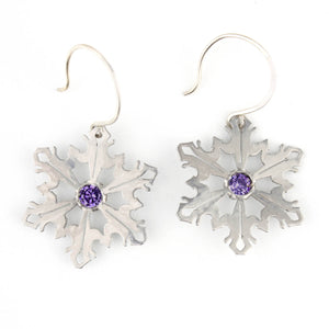 Snowflake Earrings with Purple CZ
