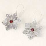 Snowflake Earrings with Red CZ