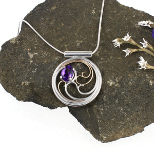 Waves Necklace - Silver & Gold with Amethyst