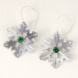 Snowflake Earrings with Green CZ