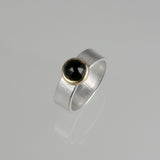 Onyx Ring, 14k Setting, Sterling, Textured Wide Band, Faceted Gemstone