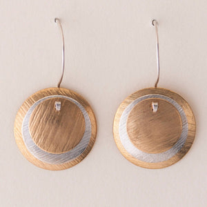 Classic Mod Earrings - Layered Disc Earrings -  Brass with Silver accent