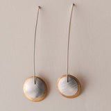 Classic Mod Earrings - Long Wire Layered Disc Earrings -  Brass & Silver