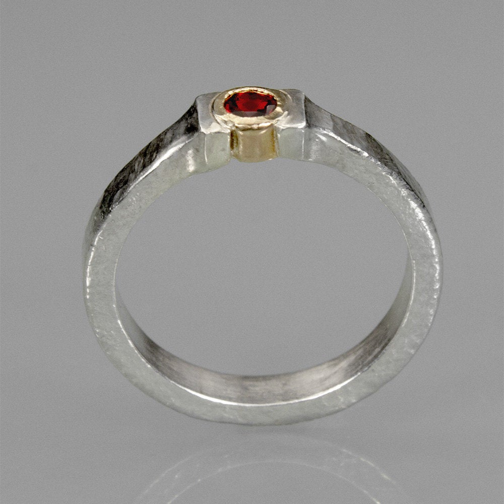 Rustic style Ruby ring with 14k gold setting